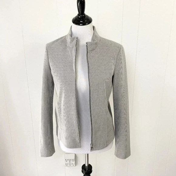 Hugo Boss Jelinita Blazer Black White Full Zip Wool Blend Houndstooth Jacket 2 - Picture 4 of 16